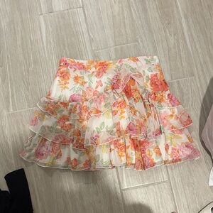 Showpo Floral Mini Skirt in Pink and Orange